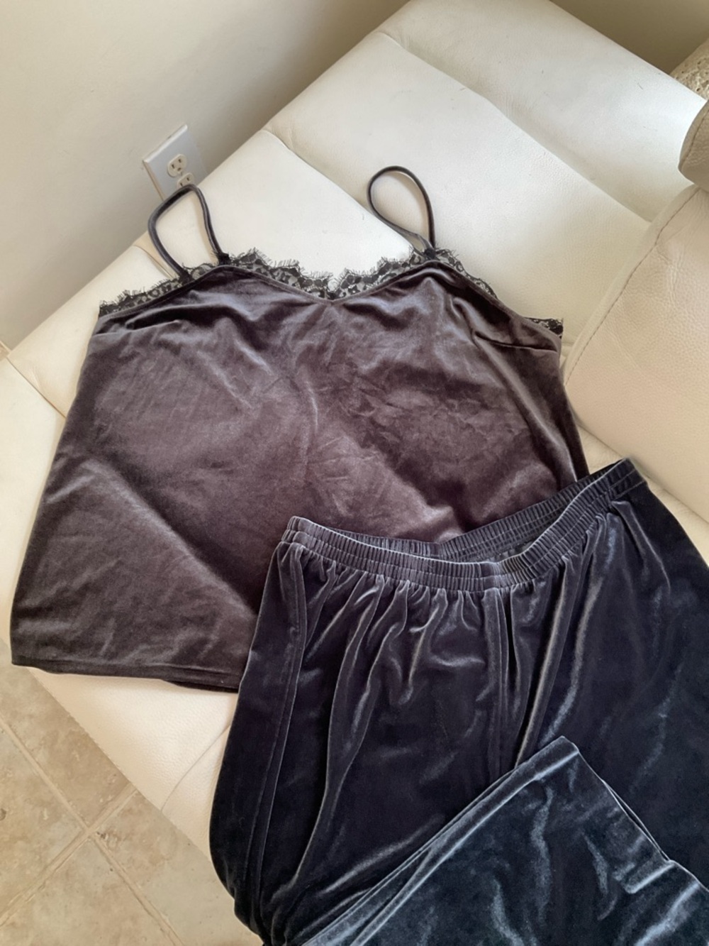 Velvet Cami & Wide-Leg Pants Set - Charcoal in color, loungewear, lazy Sunday